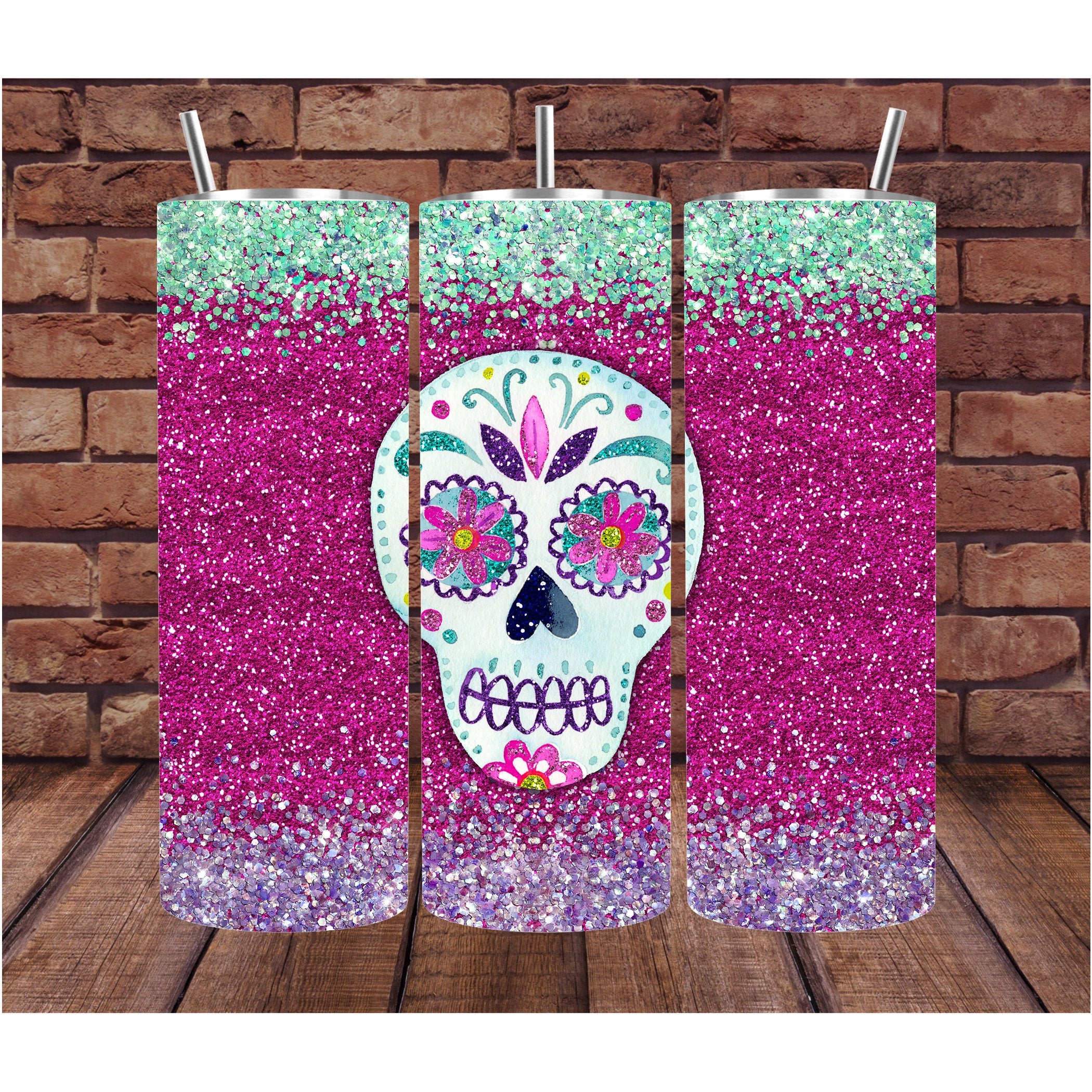 Sugar Skull Tumbler | Wine Tumbler | Custom Tumbler | Gift for Her | Drink Tumbler | Glitter Print Tumbler | 20oz Drink Cup | Sugar Skull