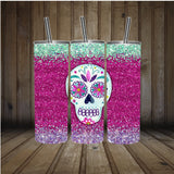 Sugar Skull Tumbler | Wine Tumbler | Custom Tumbler | Gift for Her | Drink Tumbler | Glitter Print Tumbler | 20oz Drink Cup | Sugar Skull