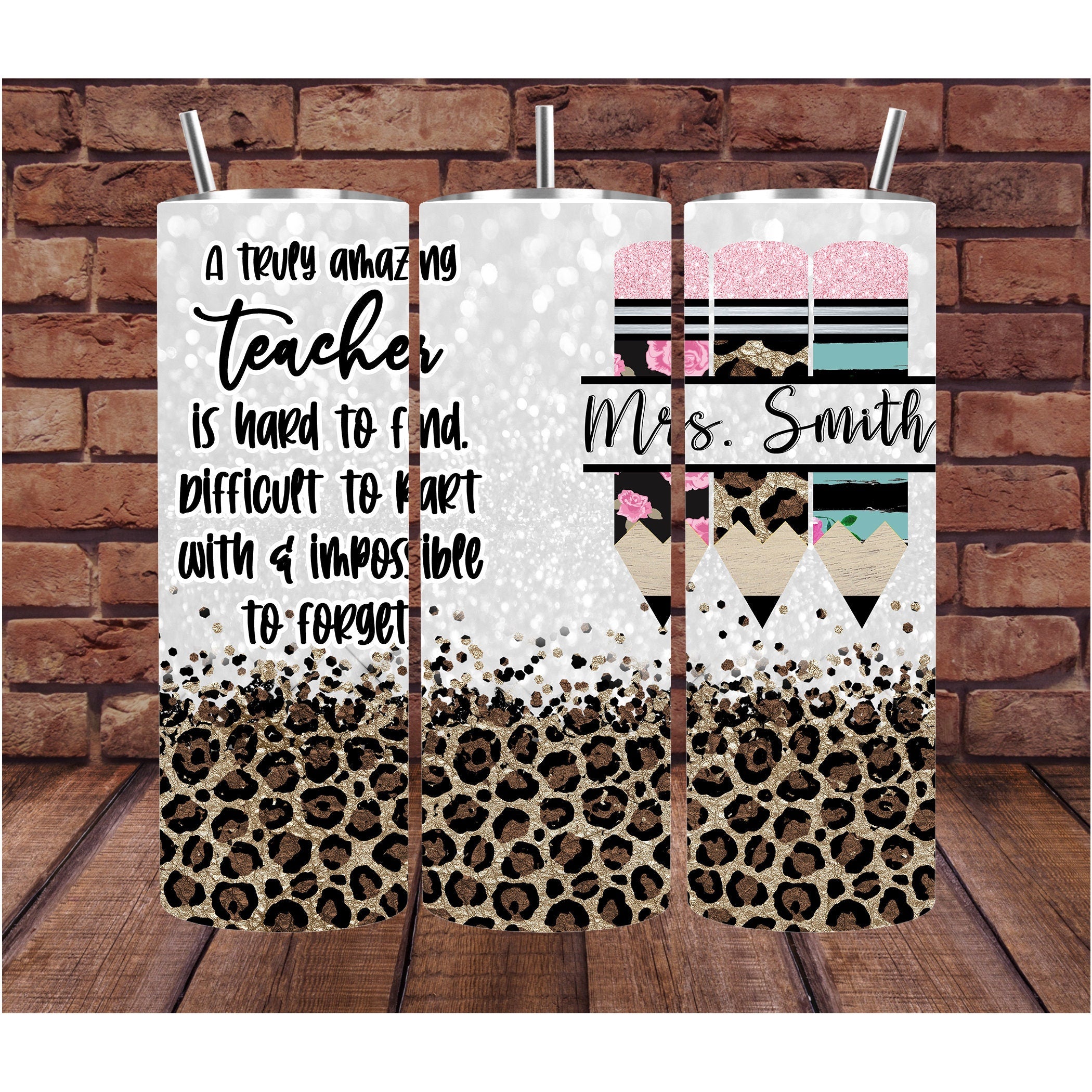 Personalized Tumbler | Leopard Tumbler | Custom Tumbler | Teacher Gift | Drink Tumbler | Teacher Tumbler with Name | 20 oz Drink Tumbler