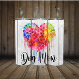 Personalized Dog Mom Wine Tumbler - 20oz Custom Drinkware with Heart and Dog Paws Design