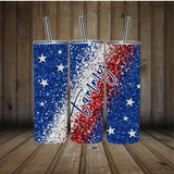 Glitter Personalized Tumbler - Custom Gift for Her - 20 oz Drinkware with Name - Red White Blue