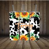 Personalized Cow Tumbler with Sunflower Design - Mom Gift for Her