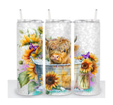 Highland Cow Tumbler | Watercolor Cup | Custom Tumbler | Gift for Her | Drink Tumbler | 20oz Drink Cup | Birthday Gift | Sunflower Cow