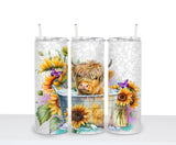 Highland Cow Tumbler | Watercolor Cup | Custom Tumbler | Gift for Her | Drink Tumbler | 20oz Drink Cup | Birthday Gift | Sunflower Cow