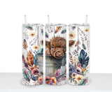 Highland Cow Tumbler | Watercolor Cup | Custom Tumbler | Gift for Her | Drink Tumbler | 20oz Drink Cup | Birthday Gift | BOHO Cow Tumbler
