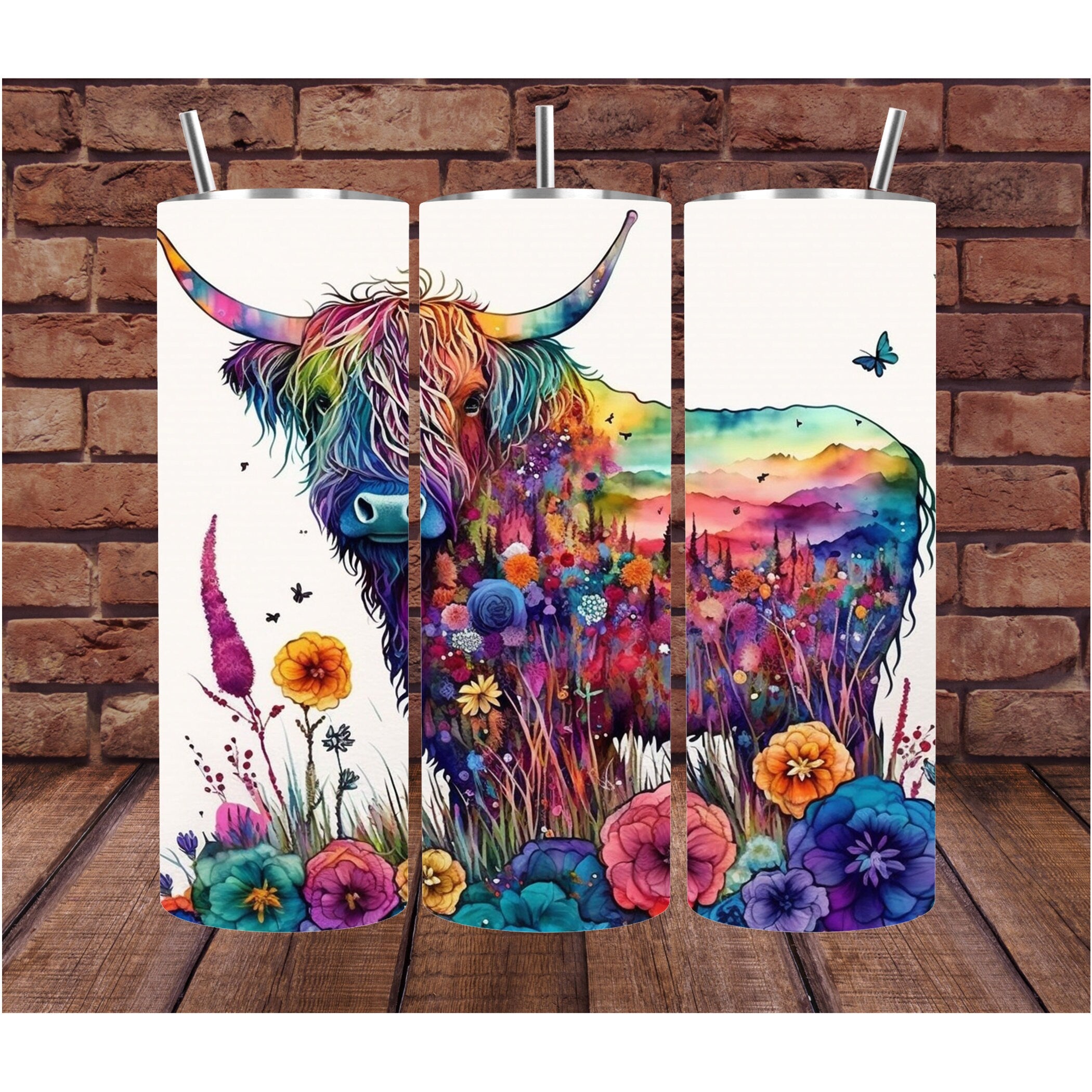 Highland Cow Tumbler | Watercolor Cup | Custom Tumbler | Gift for Her | Drink Tumbler | 20oz Drink Cup | Birthday Gift | BOHO Cow Tumbler