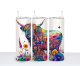 Highland Cow Tumbler | Watercolor Cup | Custom Tumbler | Gift for Her | Drink Tumbler | 20oz Drink Cup | Birthday Gift | BOHO Cow Tumbler