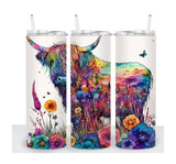 Highland Cow Tumbler | Watercolor Cup | Custom Tumbler | Gift for Her | Drink Tumbler | 20oz Drink Cup | Birthday Gift | BOHO Cow Tumbler