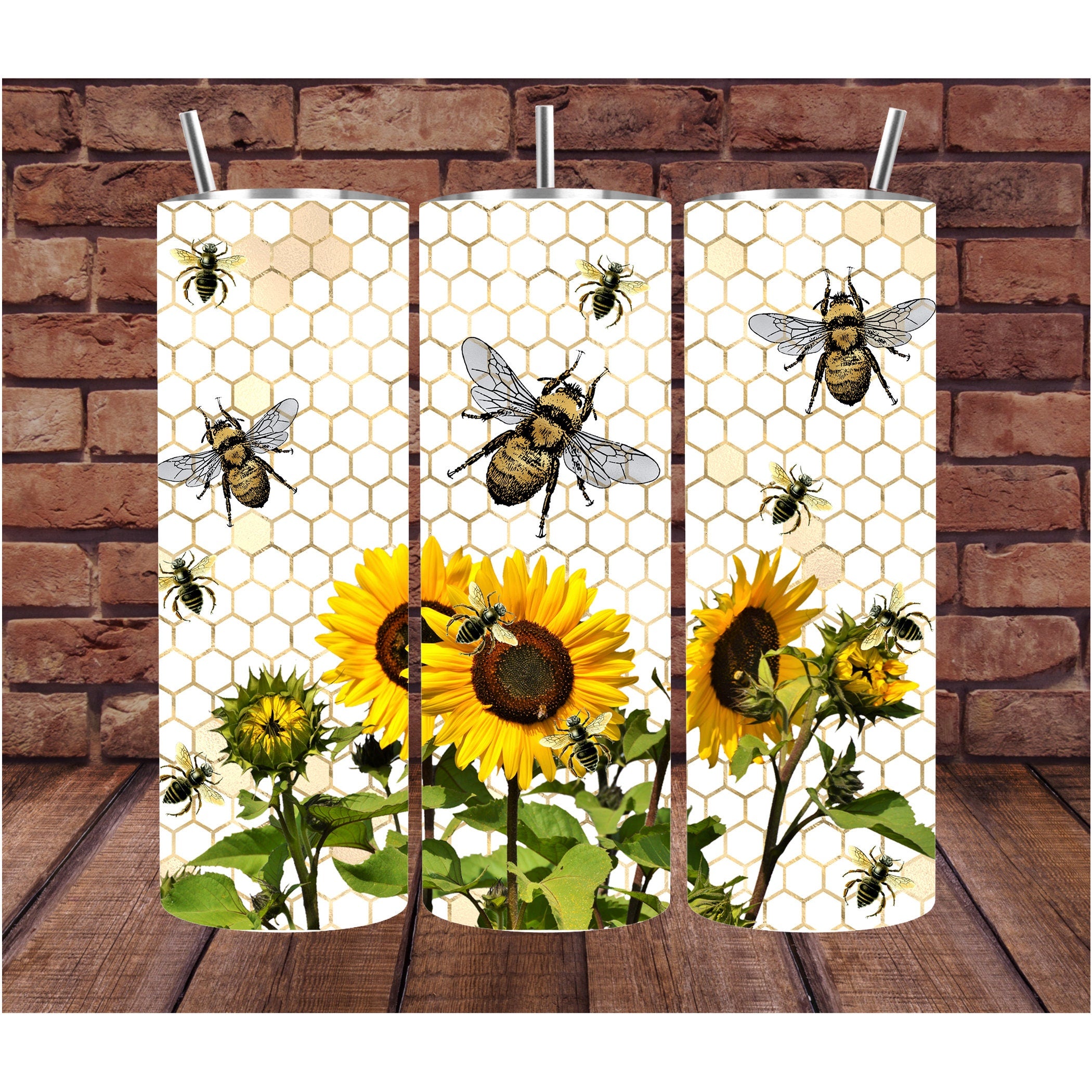 Custom Sunflower and Bee Watercolor Tumbler - 20oz Drink Cup for Her