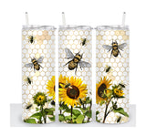 Custom Sunflower and Bee Watercolor Tumbler - 20oz Drink Cup for Her