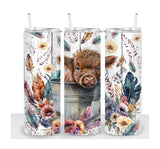 Highland Cow Tumbler | Watercolor Cup | Custom Tumbler | Gift for Her | Drink Tumbler | 20oz Drink Cup | Birthday Gift | BOHO Cow Tumbler