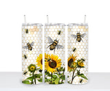 Custom Sunflower and Bee Watercolor Tumbler - 20oz Drink Cup for Her