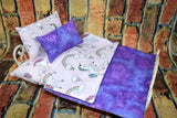 18 in Doll Bedding with Mattress in Pink Unicorn Design for 18 Inch Dolls
