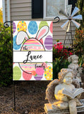 Easter Bunny Garden Flag with Custom Family Name  Personalized  12 x 18  Easter Egg Design