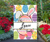 Easter Bunny Garden Flag with Custom Family Name  Personalized  12 x 18  Easter Egg Design