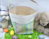 Custom Easter Bucket | Easter Bucket | Egg Basket | Kids Tote | Easter Bunny Bag | Bunny Tote | Plaid Basket | Easter Bunny | Fabric Tote