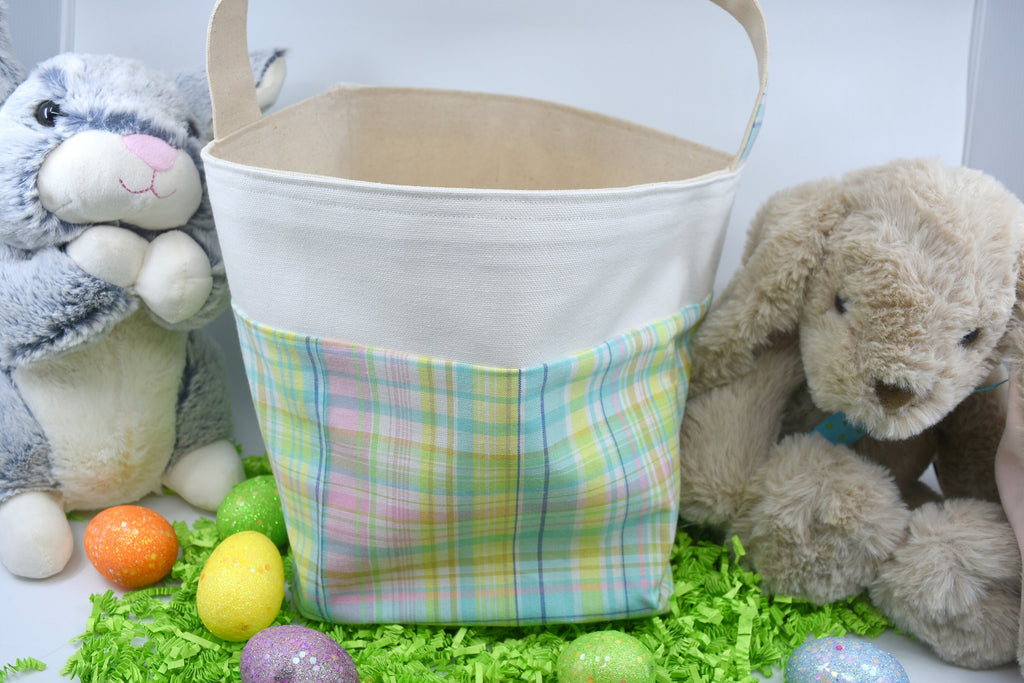 Custom Easter Bucket | Easter Bucket | Egg Basket | Kids Tote | Easter Bunny Bag | Bunny Tote | Plaid Basket | Easter Bunny | Fabric Tote