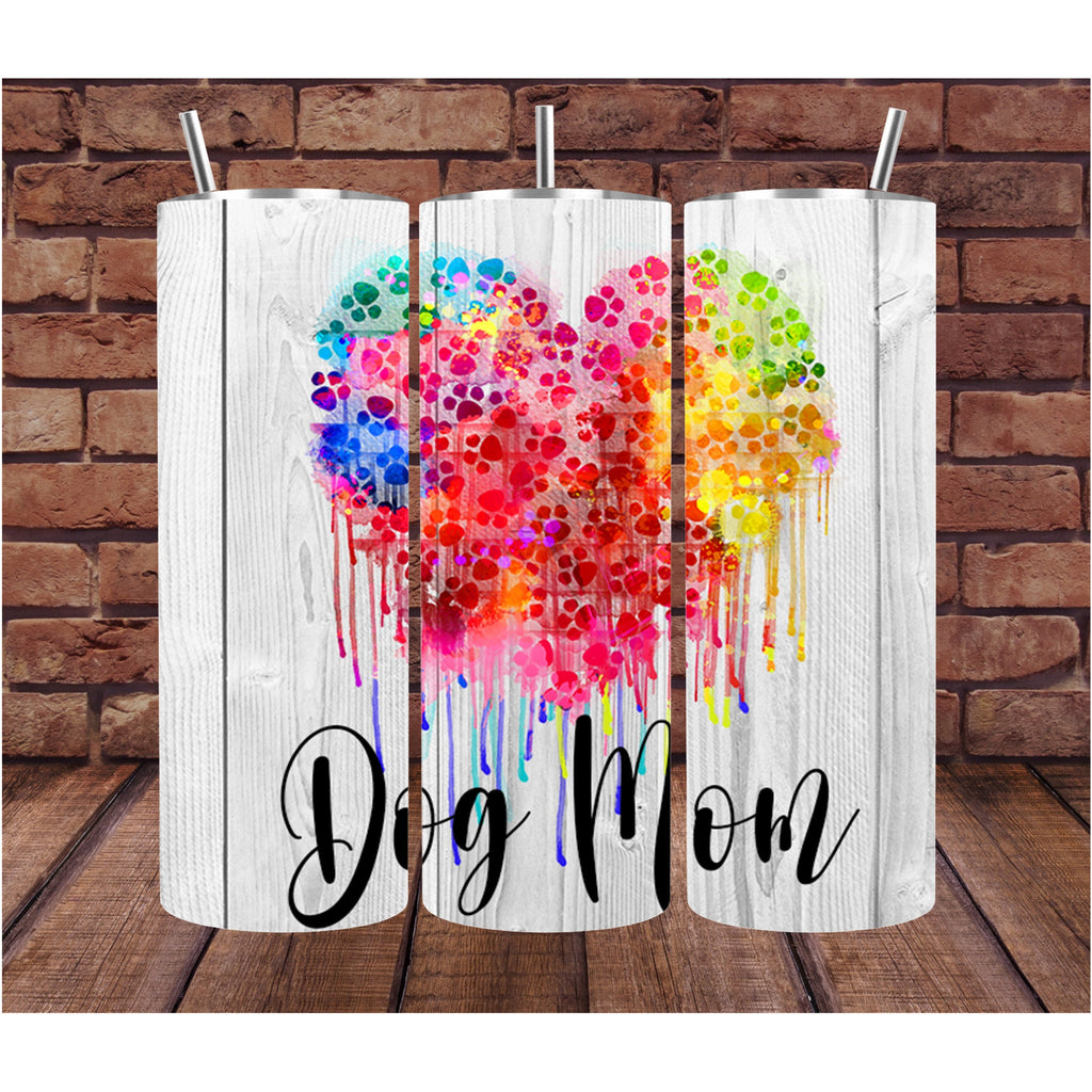 Personalized Dog Mom Wine Tumbler - 20oz Custom Drinkware with Heart and Dog Paws Design