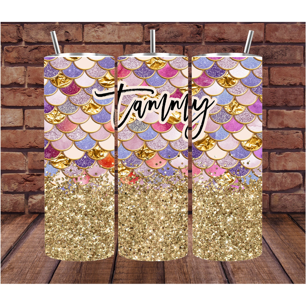 Personalized Tumbler | Wine Tumbler | Custom Tumbler | Gifts for Her | Drink Tumbler | Mermaid Scales Glitter Print Tumbler | 20oz Drink Cup