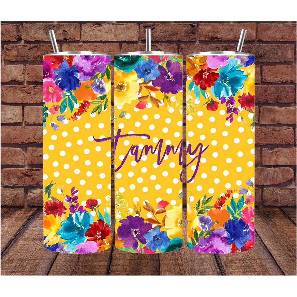 Personalized Cup | Wine Tumbler | Custom Tumbler | Gifts for Her | Drink Tumbler | Polka Dot Floral Tumbler | 20oz Drink Tumbler | Drink Cup