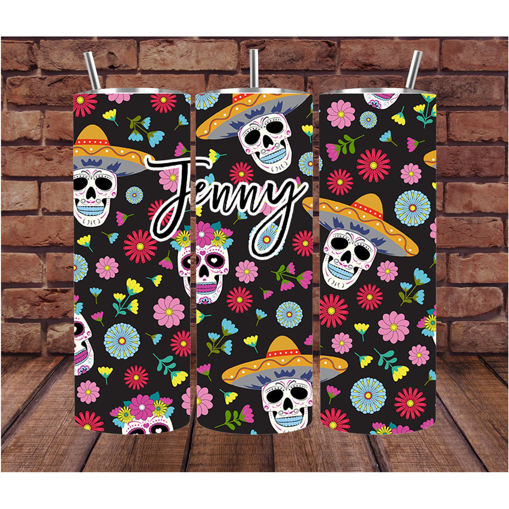 Skull Tumbler | Personalized Tumbler | Custom Tumbler | Gift for Her | Drink Tumbler | Sugar Skull Cup | 20oz Drink Tumbler | Sugar Skulls