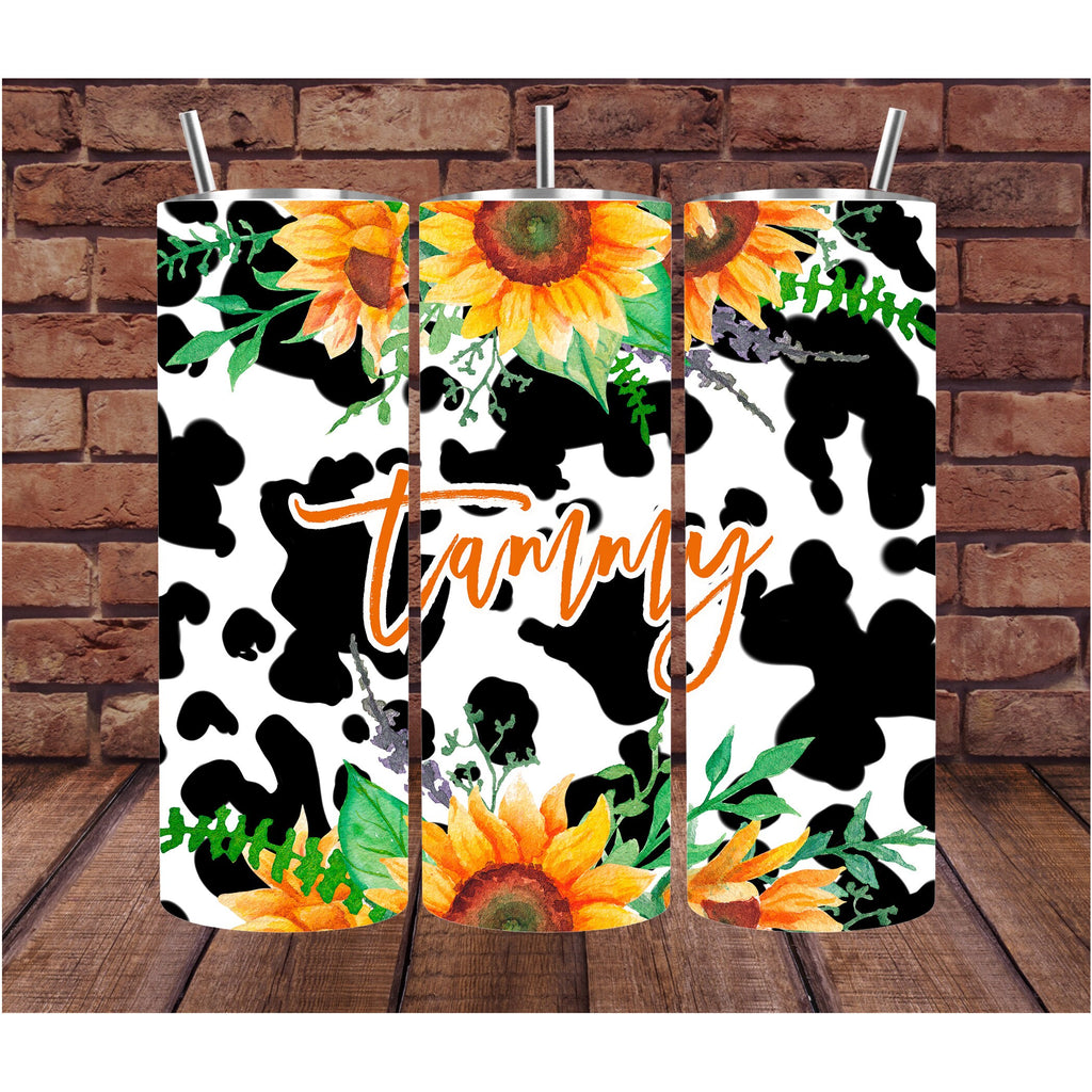 Personalized Cow Tumbler with Sunflower Design - Mom Gift for Her