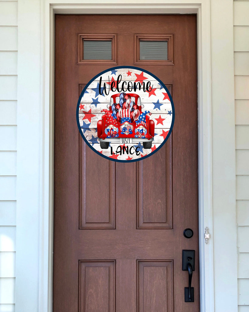 Personalized Door Sign | Gnome Welcome Sign | Family Door Hanger | Custom Door Hanger | Welcome Door Sign | 4th of July Sign | Custom