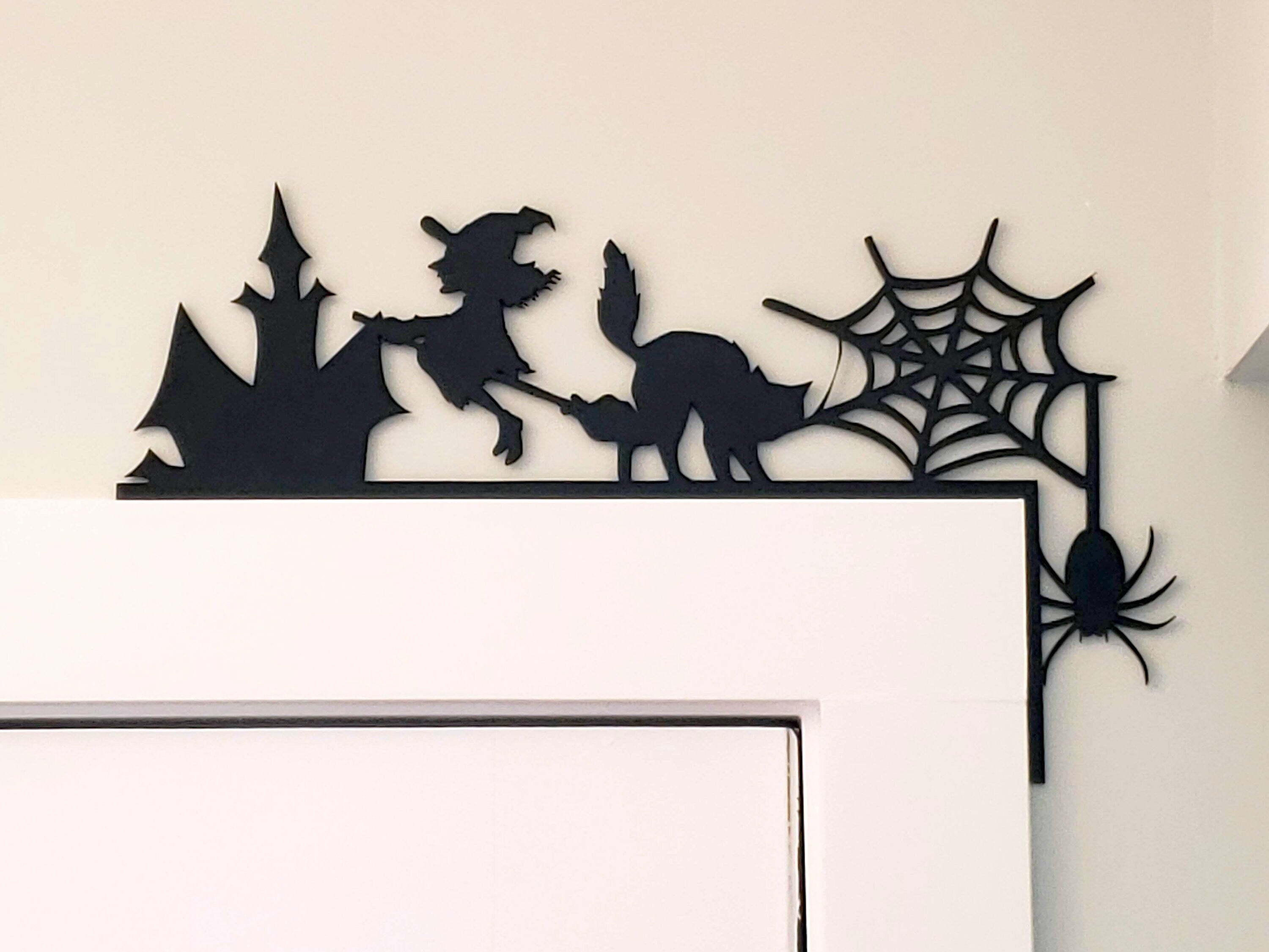 Halloween Door Window Trim Corner Sign | Witch Cat Haunted House Spider Decoration for Halloween | Unique Halloween Sign