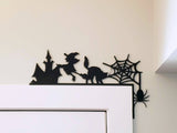 Halloween Door Window Trim Corner Sign | Witch Cat Haunted House Spider Decoration for Halloween | Unique Halloween Sign