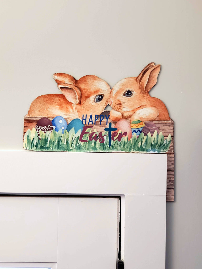 Easter Sign | Custom Door Corner | Easter Bunny | Door Trim Sitter | Holiday Door Decoration | Door Frame Trim Sitter | Easter Door Sign