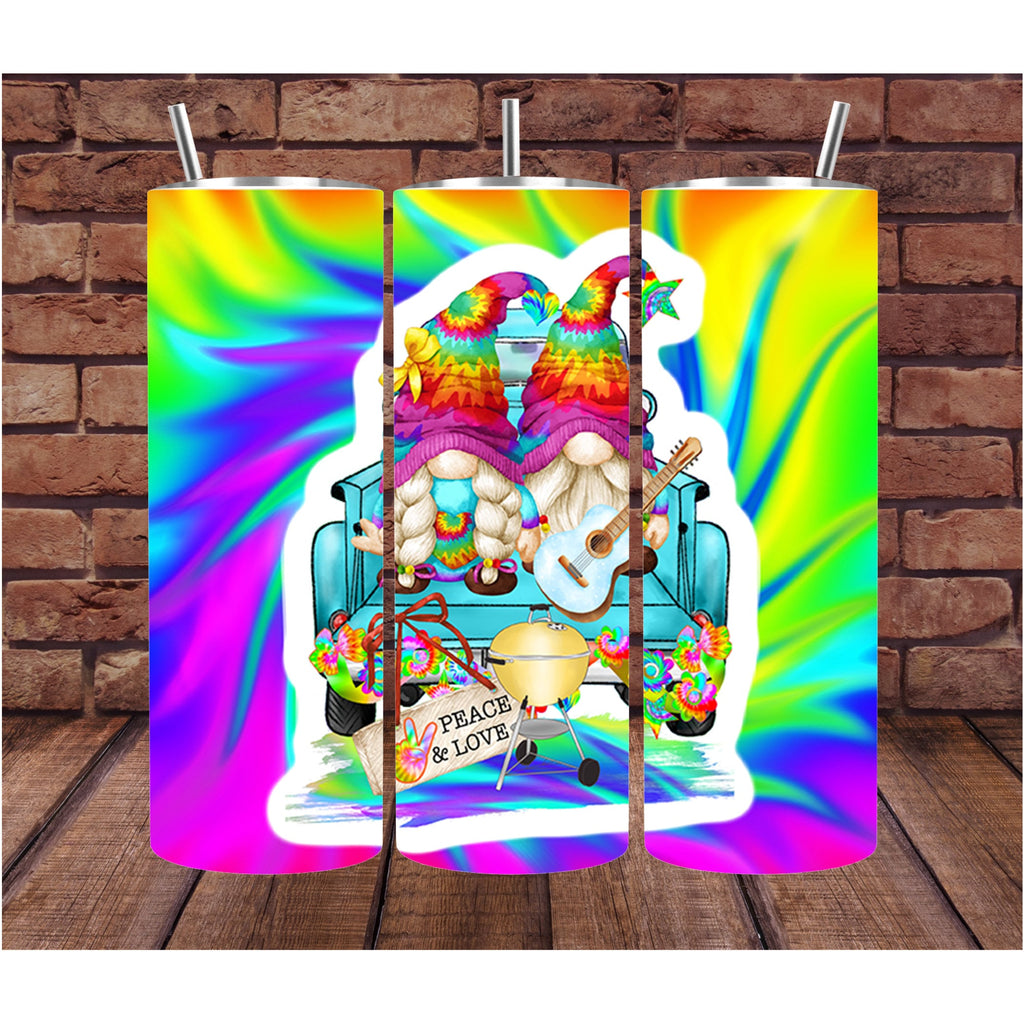 Peace and Love Gnome Tumbler | Tie Dyed Gnome Cup | Custom Tumbler | Gift for Her | Drink Tumbler | 20oz Drink Cup | Birthday Gift Peace