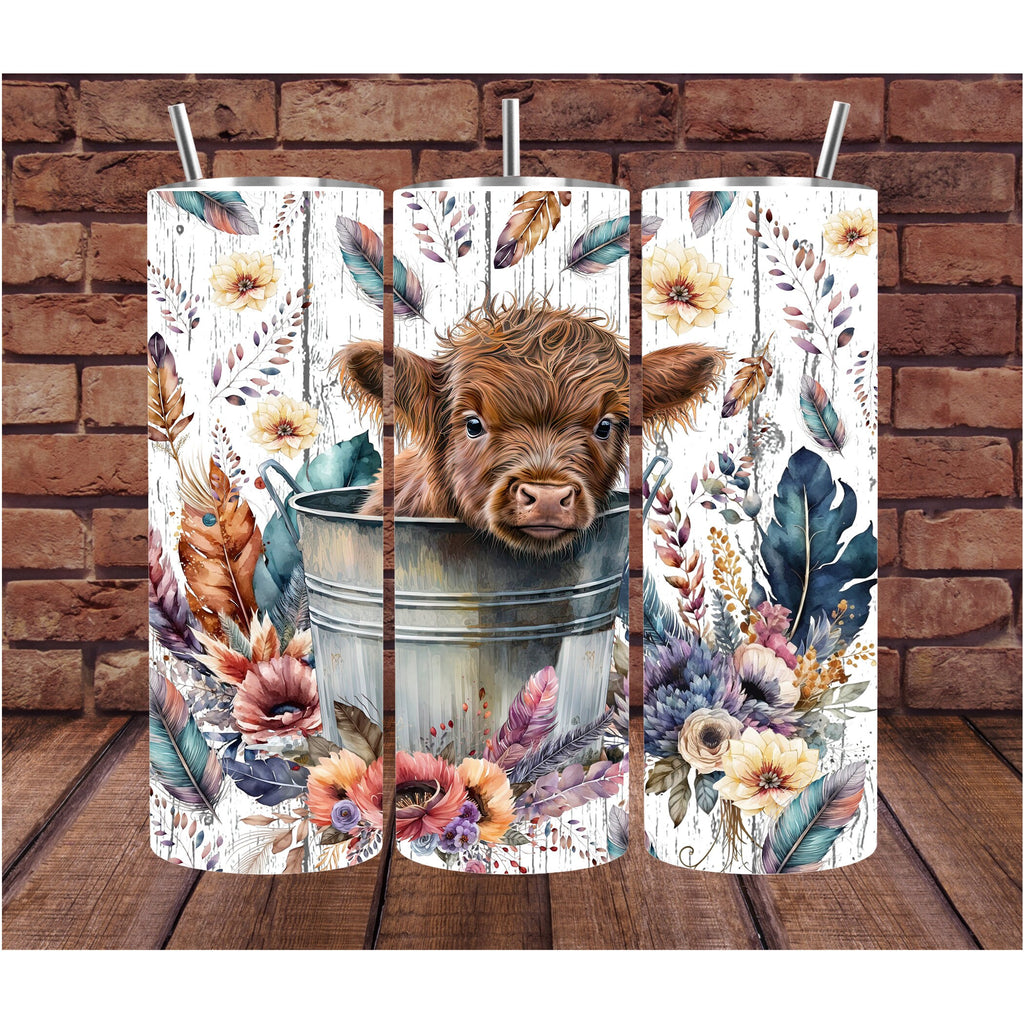 Highland Cow Tumbler | Watercolor Cup | Custom Tumbler | Gift for Her | Drink Tumbler | 20oz Drink Cup | Birthday Gift | BOHO Cow Tumbler