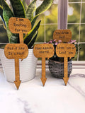 Wood Plant Stakes | Funny Puns for Gardeners | Great gift for Indoor or Potted Plants | Set of 5 Stained Wooden Stakes