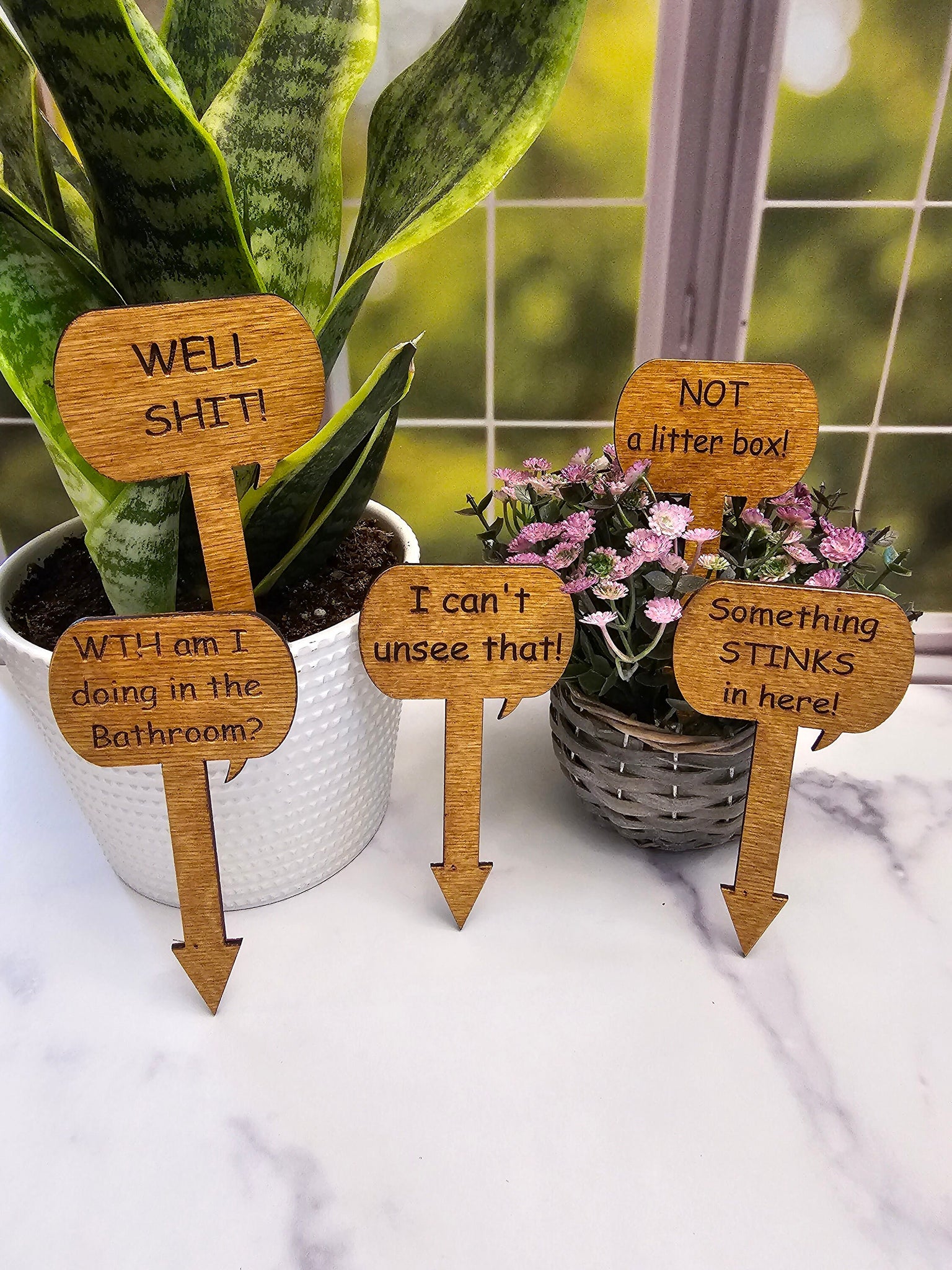 plant stakes for potted plants Wood Plant Stakes | Bathroom Humor for Gardeners | Great gift for Indo