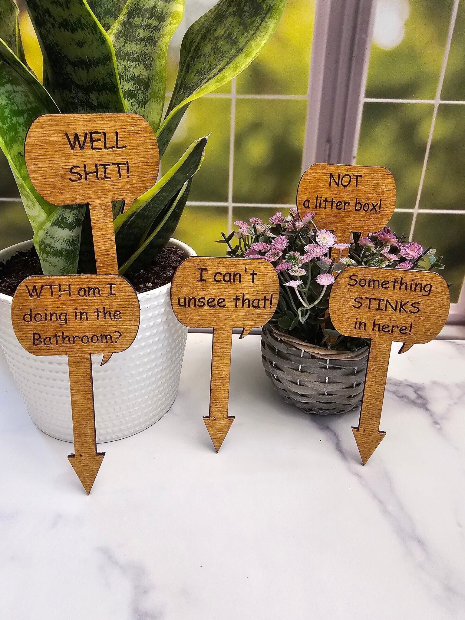 plant stakes for indoor plants Wood Plant Stakes | Bathroom Humor for Gardeners | Great gift for Indo