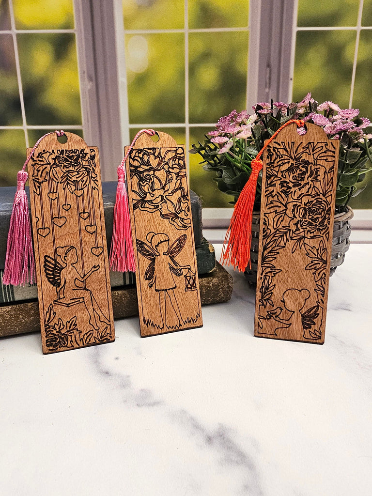 Wood Fairy Themed Bookmarks | Great Gift for Booklovers and Fairy Lovers | Set of 3 Wooden Bookmarks with Fairies