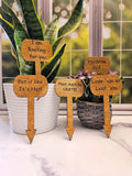 Wood Plant Stakes | Funny Puns for Gardeners | Great gift for Indoor or Potted Plants | Set of 5 Stained Wooden Stakes