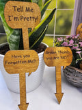 Wood Plant Stakes | Funny Humor for Gardeners | Great gift for Indoor or Potted Plants | Set of 5 Stained Wooden Stakes | Tell Me I'm Pretty
