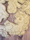 Wood DIY Paint Party Unicorn Themed Coloring Kit 4 Unicorns with Paint or Crayons | Kids Boredom buster, activity kit or Party gifts