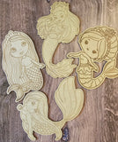 Wood DIY Paint Party Mermaid Themed Coloring Kit 4 Mermaids with Paint or Crayons | Kids Boredom Buster, Activity Kit or Party gifts