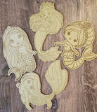 Wood DIY Paint Party Mermaid Themed Coloring Kit 4 Mermaids with Paint or Crayons | Kids Boredom Buster, Activity Kit or Party gifts