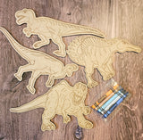 Wood DIY Paint Party Dinosaur Themed Coloring Kit 4 Dinosaurs with Paint or Crayons | Kids Boredom Buster, Activity Kit or Party gifts