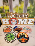 Welcome Home Door Sign with Interchangeable parts | Holiday Front Door Sign | Wood Hanging Door Sign with Magnetic Custom Seasonal Signs