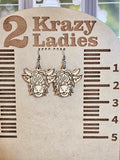 Wood Handmade Highland Cow Dangle Earrings | Cute Cow Engraved Hanging Earrings | Beautiful Jewelry Gift | Lightweight Wood Earrings