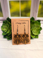 Wood Handmade Owl Dangle Earrings | Cute Laser Cut Owl Hanging Earrings | Beautiful Jewelry Gift | Lightweight Wood Earrings