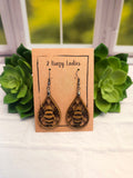 Wood Handmade Honey Bee Dangle Earrings | Cute Bee Engraved Hanging Earrings | Beautiful Jewelry Gift | Lightweight Wood Earrings