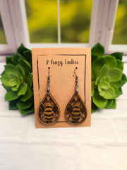 Wood Handmade Honey Bee Dangle Earrings | Cute Bee Engraved Hanging Earrings | Beautiful Jewelry Gift | Lightweight Wood Earrings