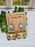 Wood Handmade Hippie Van Dangle Earrings | Cute Van Engraved Hanging Earrings | Beautiful Jewelry Gift | Lightweight Wood Earrings