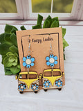 Wood Handmade Hippie Van Dangle Earrings | Cute Van Engraved Hanging Earrings | Beautiful Jewelry Gift | Lightweight Wood Earrings