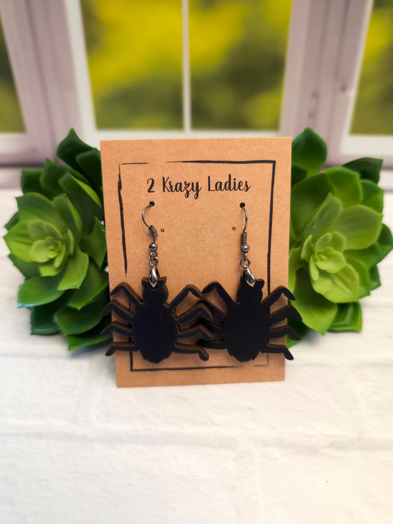Wood Handmade Spider Dangle Earrings | Halloween Hanging Earrings | Beautiful Jewelry Gift | Lightweight Wood Earrings | Halloween Spider